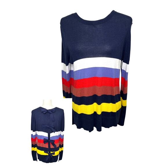 Halogen Blue Striped Bow Back Long Sleeve Pullover Sweater Womens Large - Picture 1 of 8